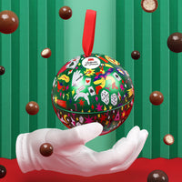 Christmas chocolate in metal ball ornament packaging